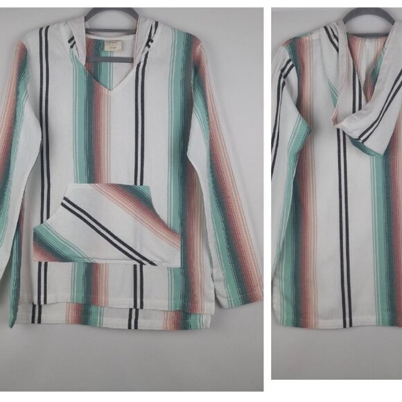 Southern Spirit Sz S Beachy Striped Hoodie Pullover Cotton Long Sleeve Boho Top - Picture 1 of 8
